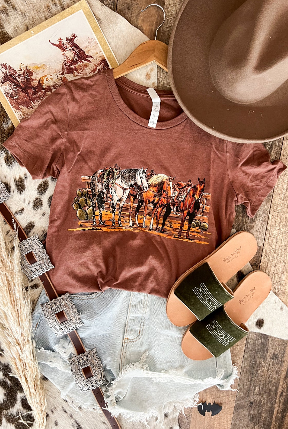 Saddle Up Horses Western Tee(Adult)(Rust)