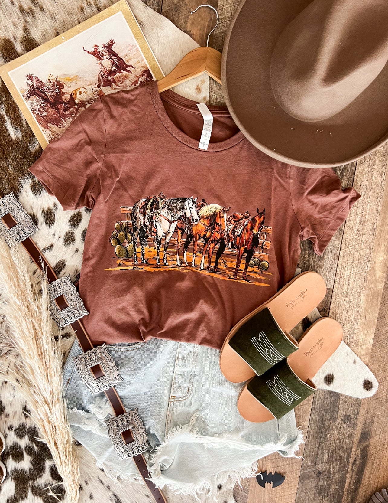 Saddle Up Horses Western Tee(Adult)(Rust)