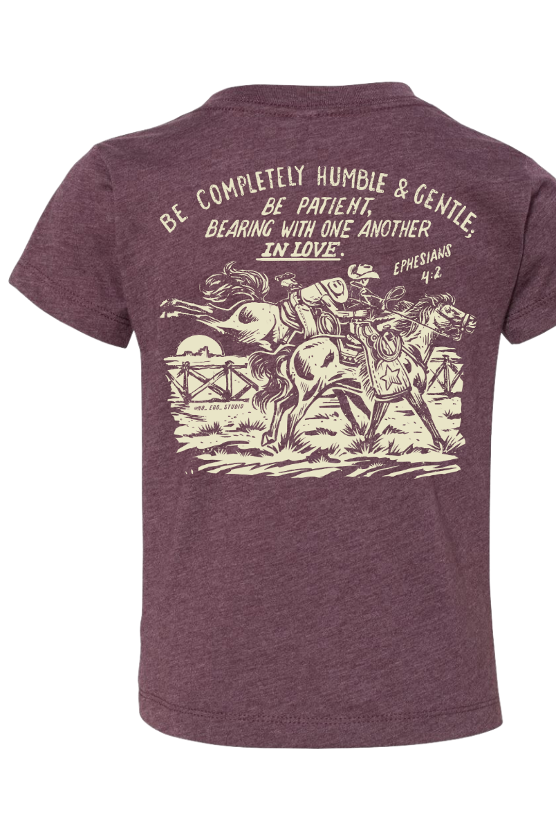 ’Be Humble & Gentle’ Kids Bronc Rider Tee- Ephesians 4:2(HeatherMaroon)