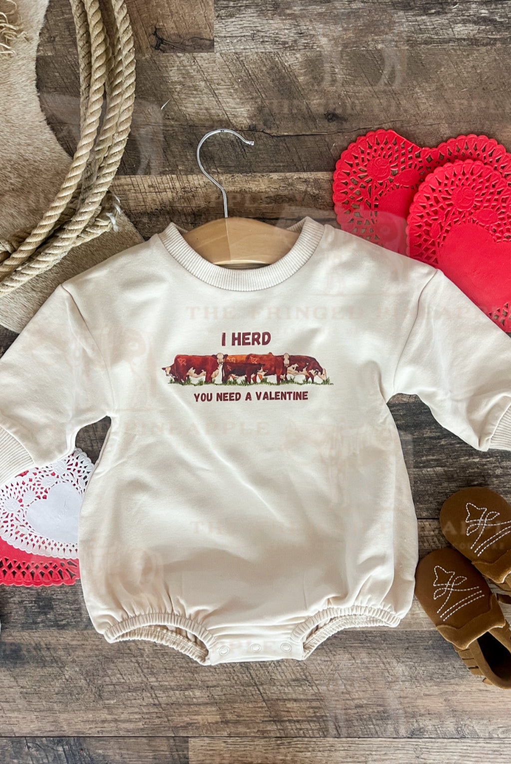 I Herd Valentines Bubble Romper (Infant) (Cream)