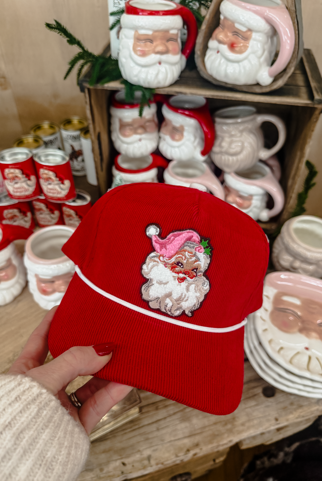 Cord Chenille Jolly Santa Patch Hat(red)