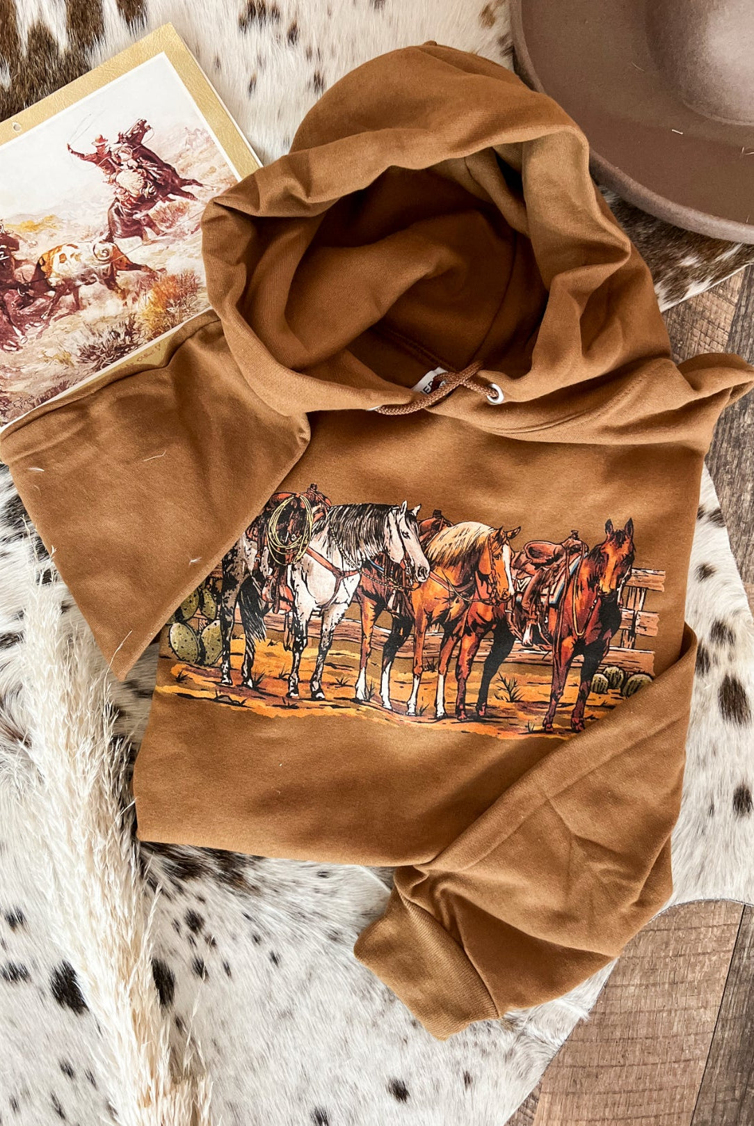 Saddle Up Horses Hoodie(Adult) (Cognac)