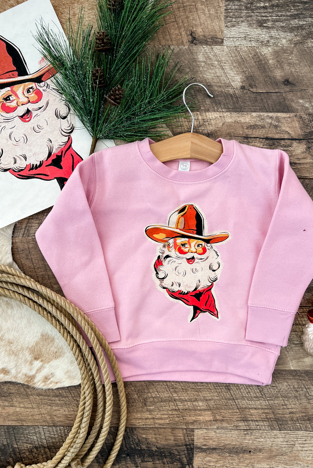 Cowboy Santa Crewneck (little kid)(Bubblegum)