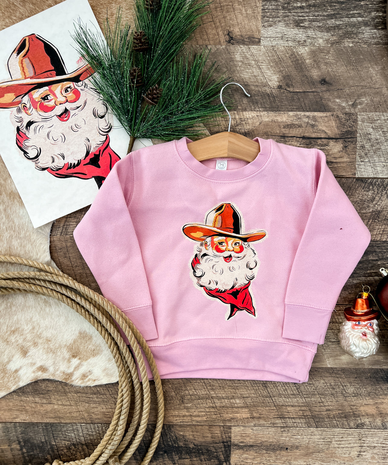 Cowboy Santa Crewneck (little kid)(Bubblegum)