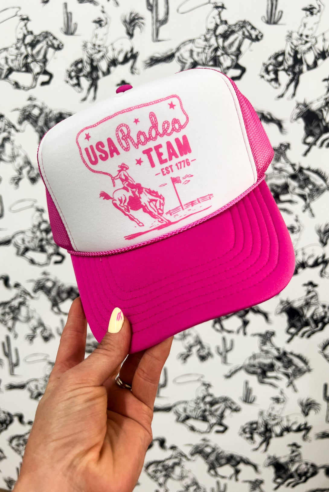 USA Rodeo Team Pink Trucker Hat hot pink/White(Adult) (Copy)
