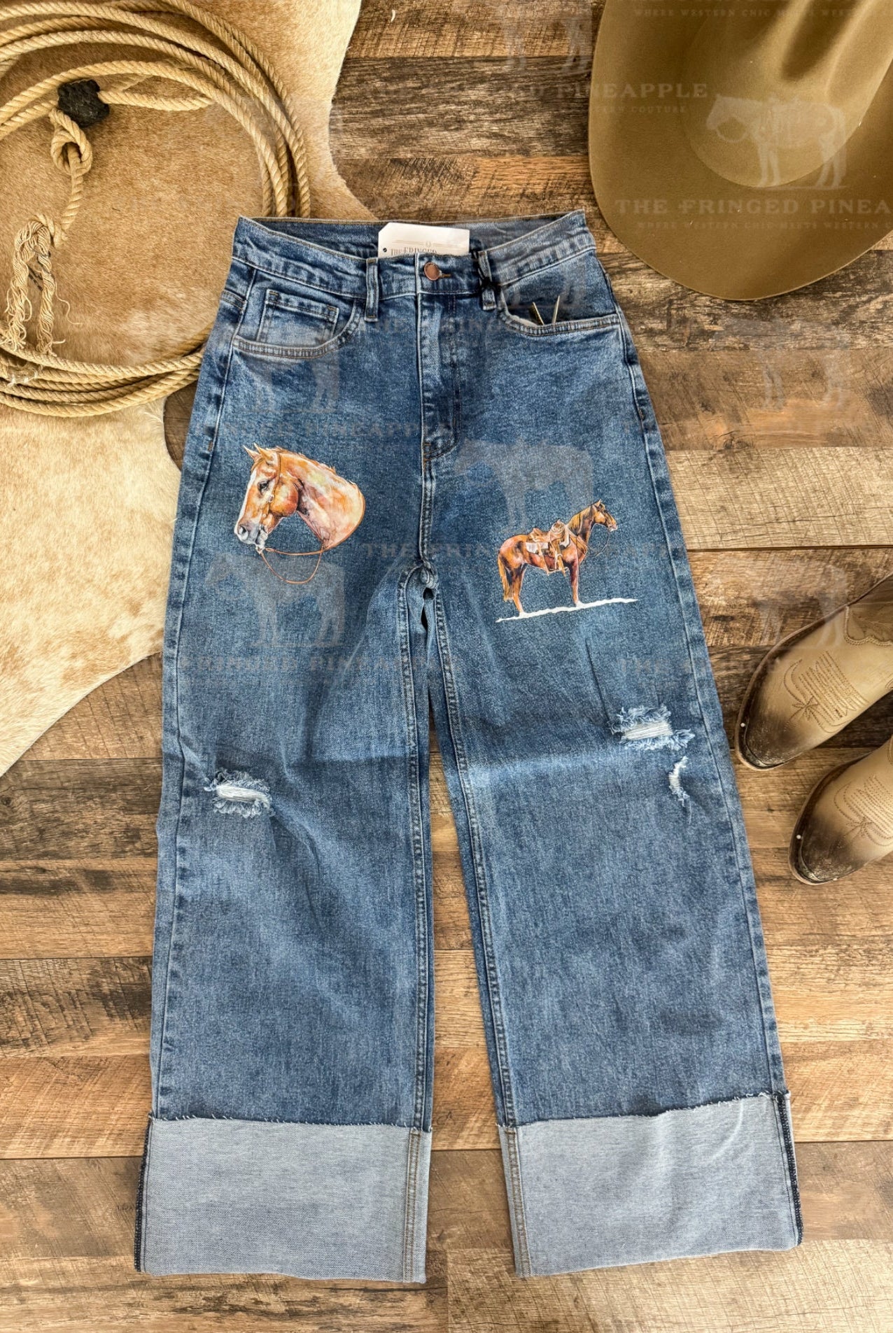 Horse Denim Denin Days Cuff High Rise Wide Leg(P2069)