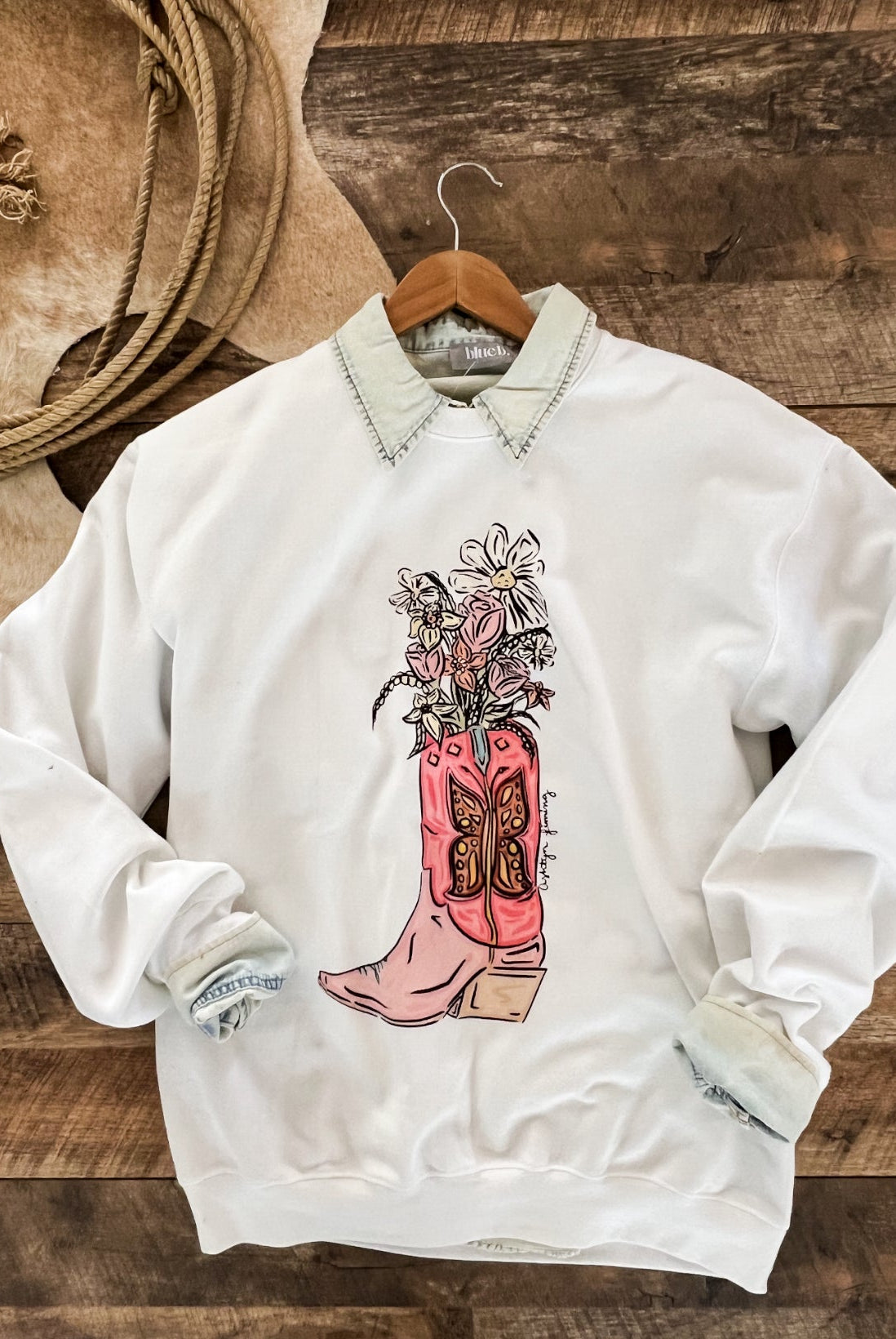 Wildflower Boots Tee Or Sweatshirt (Adult)(White)