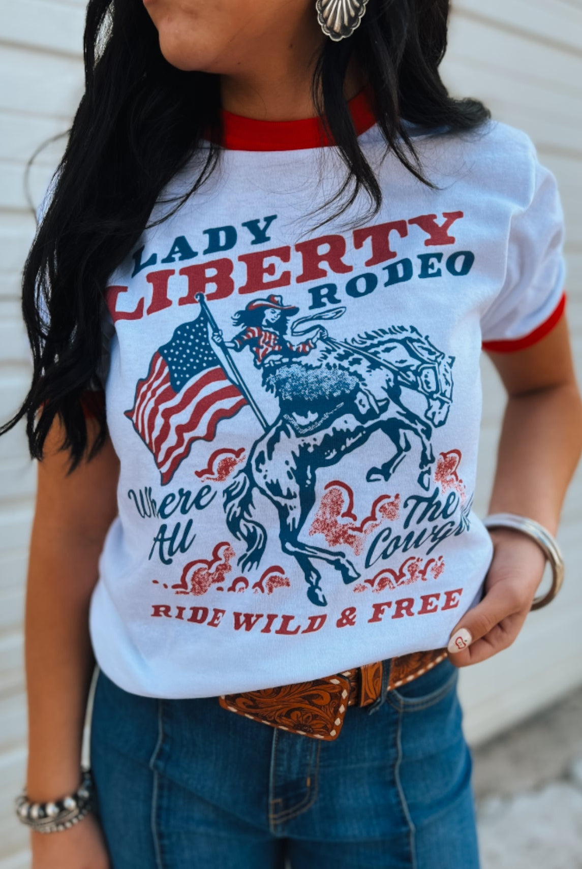 Lady Liberty Rodeo Ringer Tee