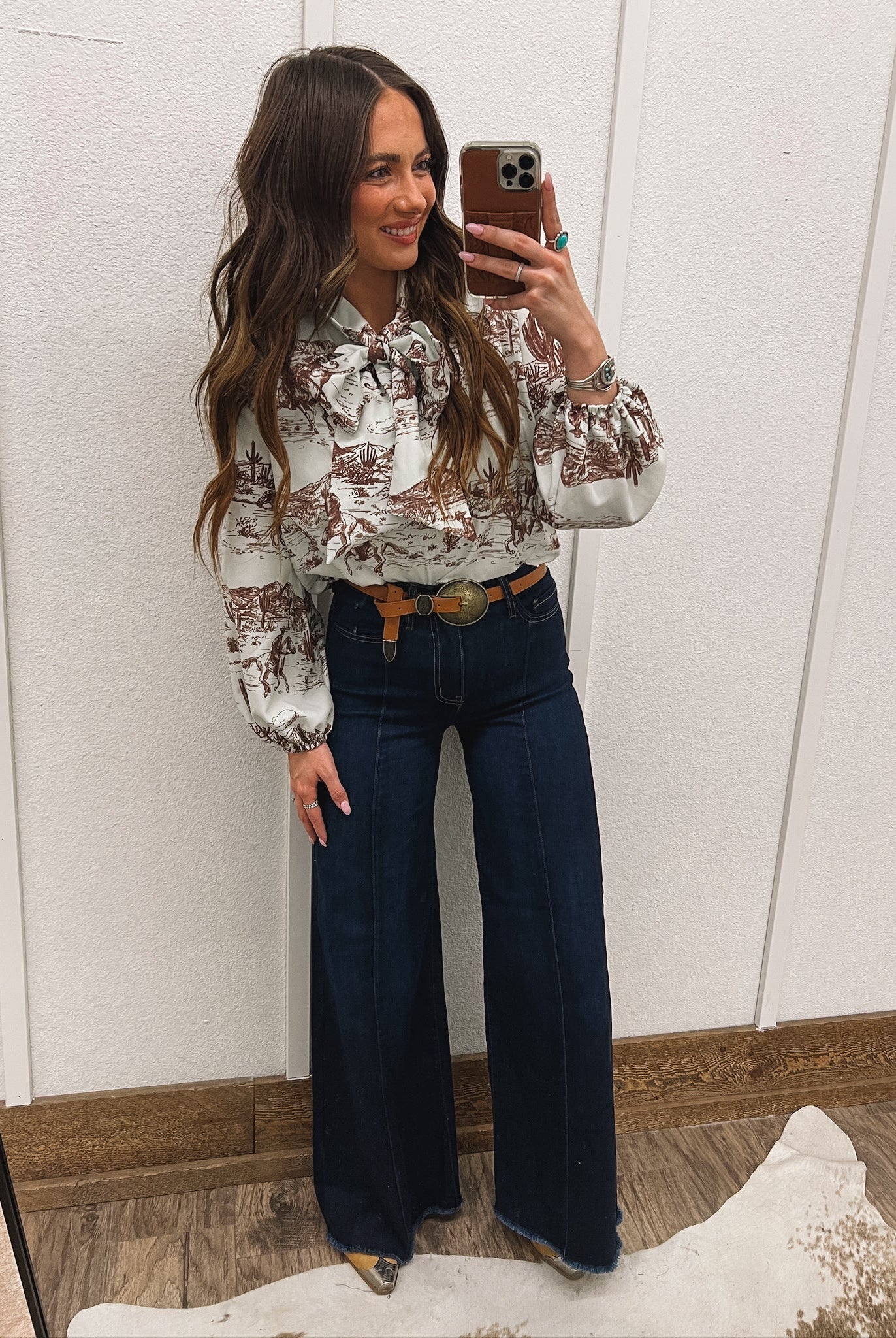 Cowboy On The Run Front Tie Blouse Top