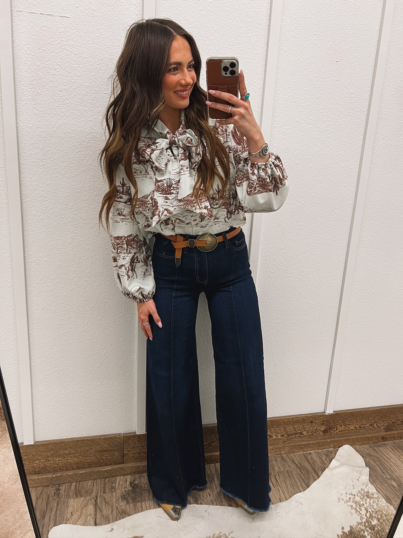 Cowboy On The Run Front Tie Blouse Top