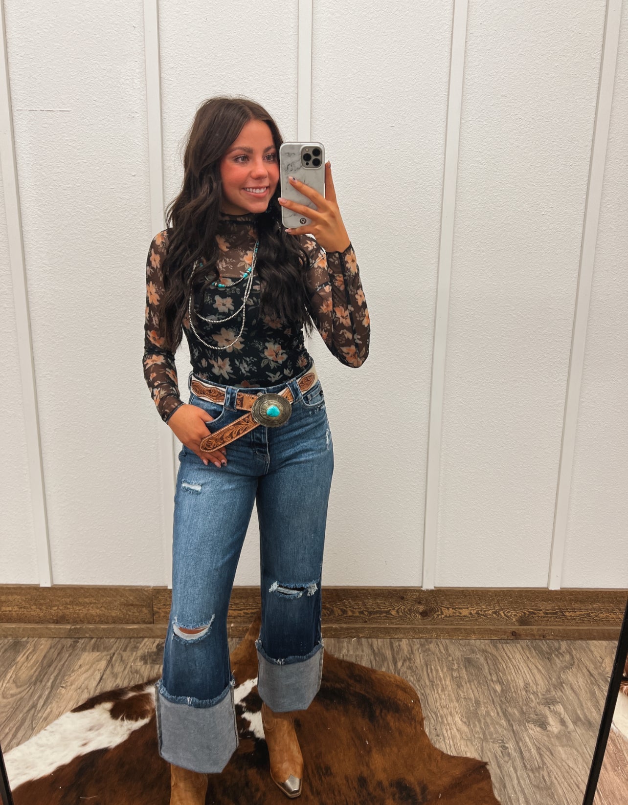 Black Floral Mesh Top