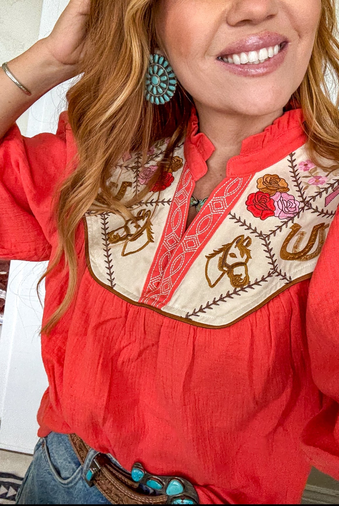 Lucky Cowgirl Puff Sleeve Blouse Tops -Blouses