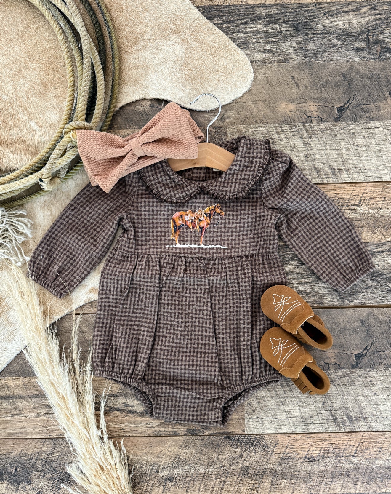 Brown Plaid Flannel Romper