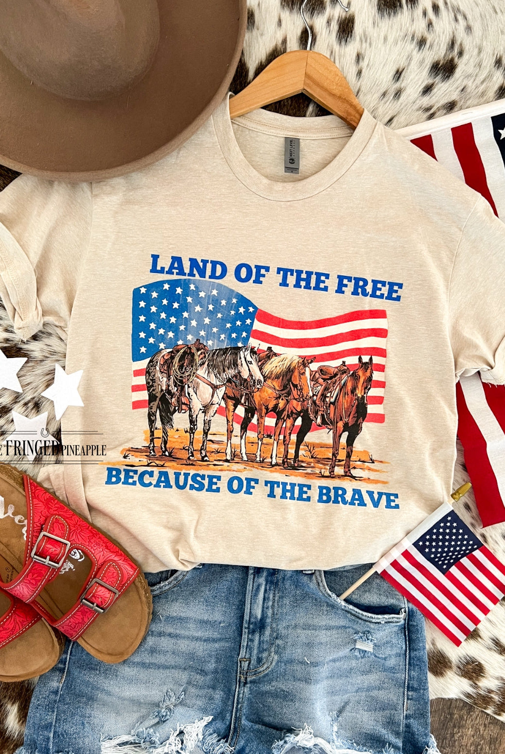 Western 4th Of July-USA Horses Tee(sand)