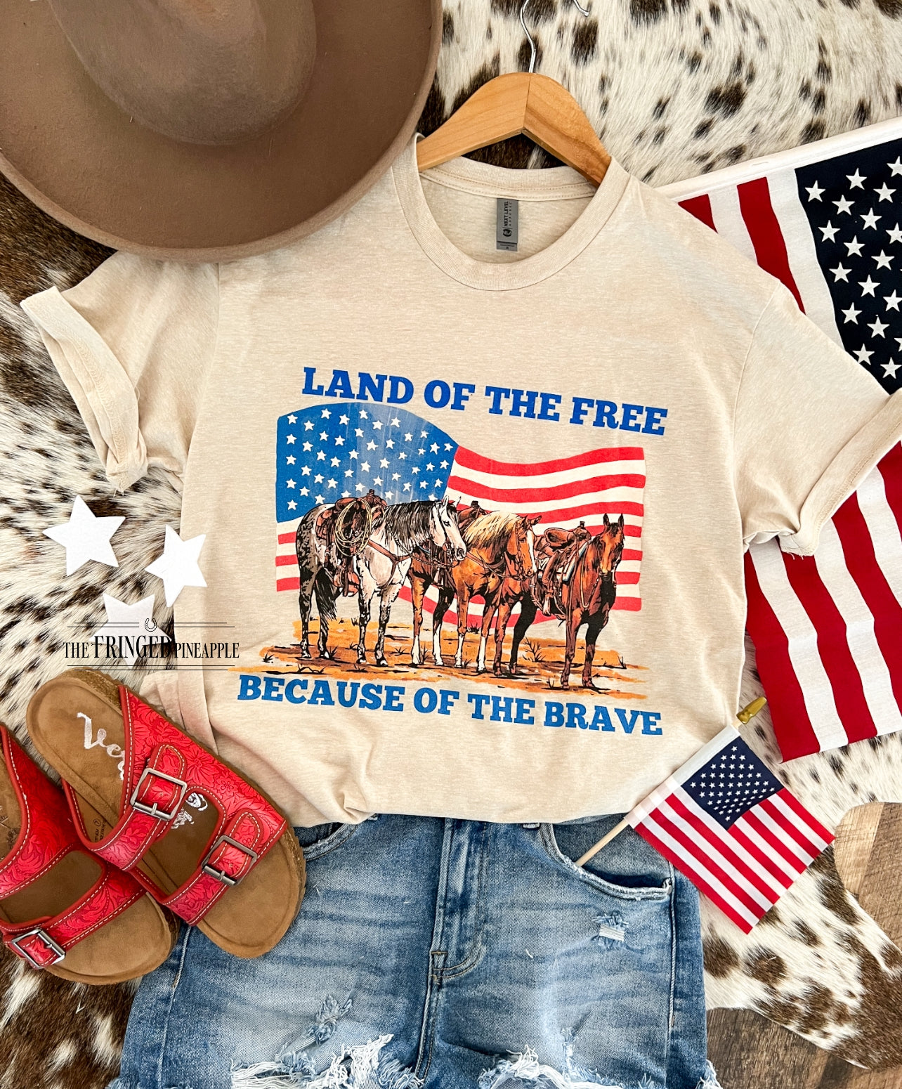 Western 4th Of July-USA Horses Tee(sand)