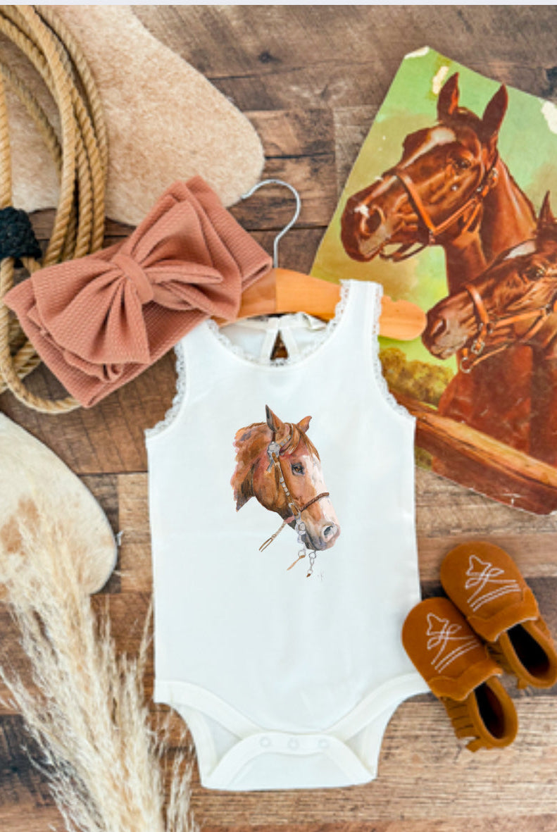 Blazin’ Days Horse Lace Tank Onesie/Top (little kid)(white)