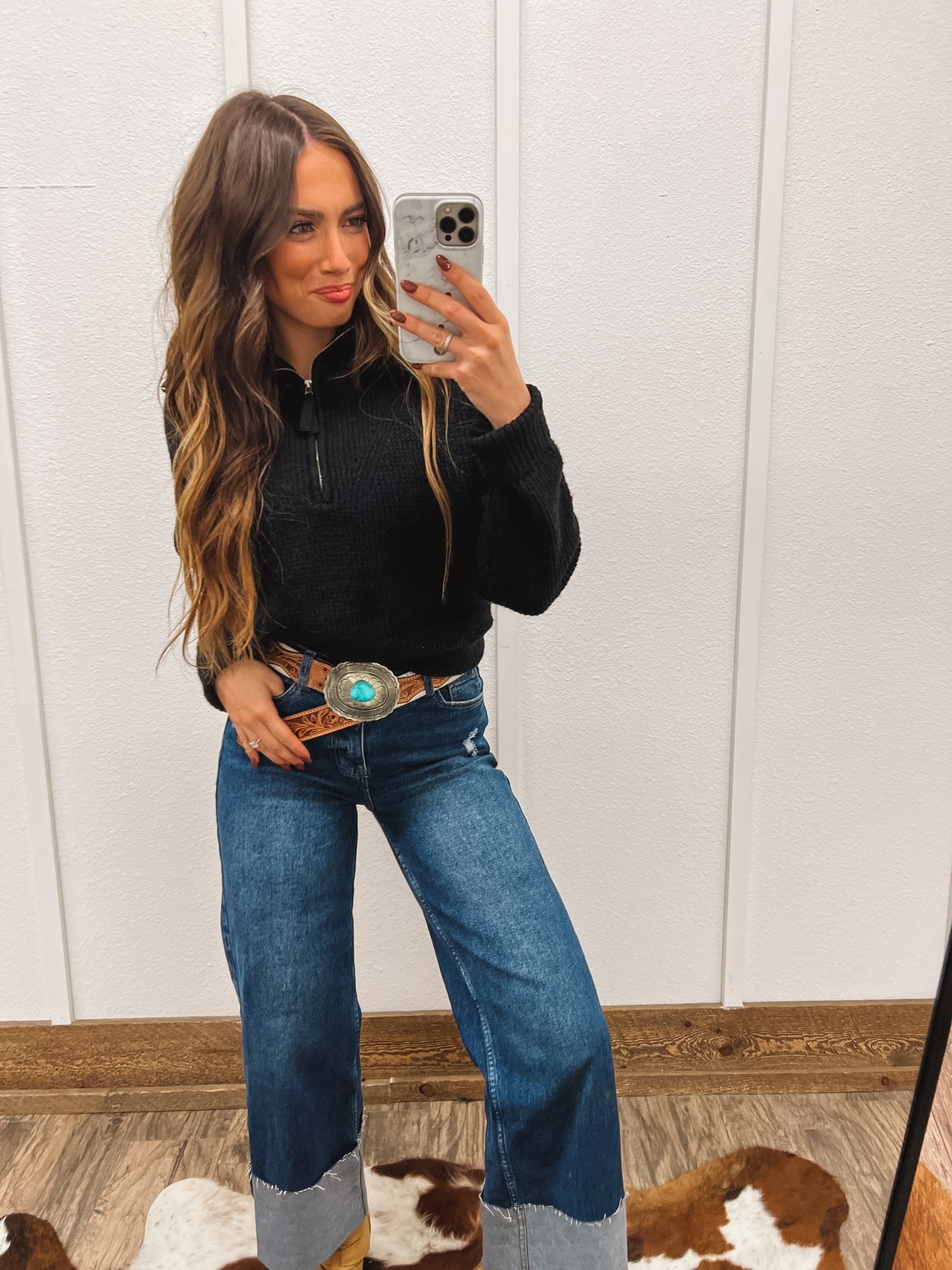 Half Zip Pullover Sweater(Black) Tops - Outwear