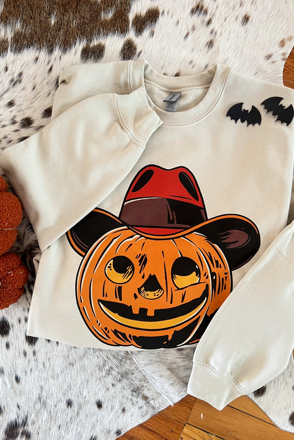 Jack-o-cowboy Halloween Graphic Design Tee or Sweatshirt (Sand)