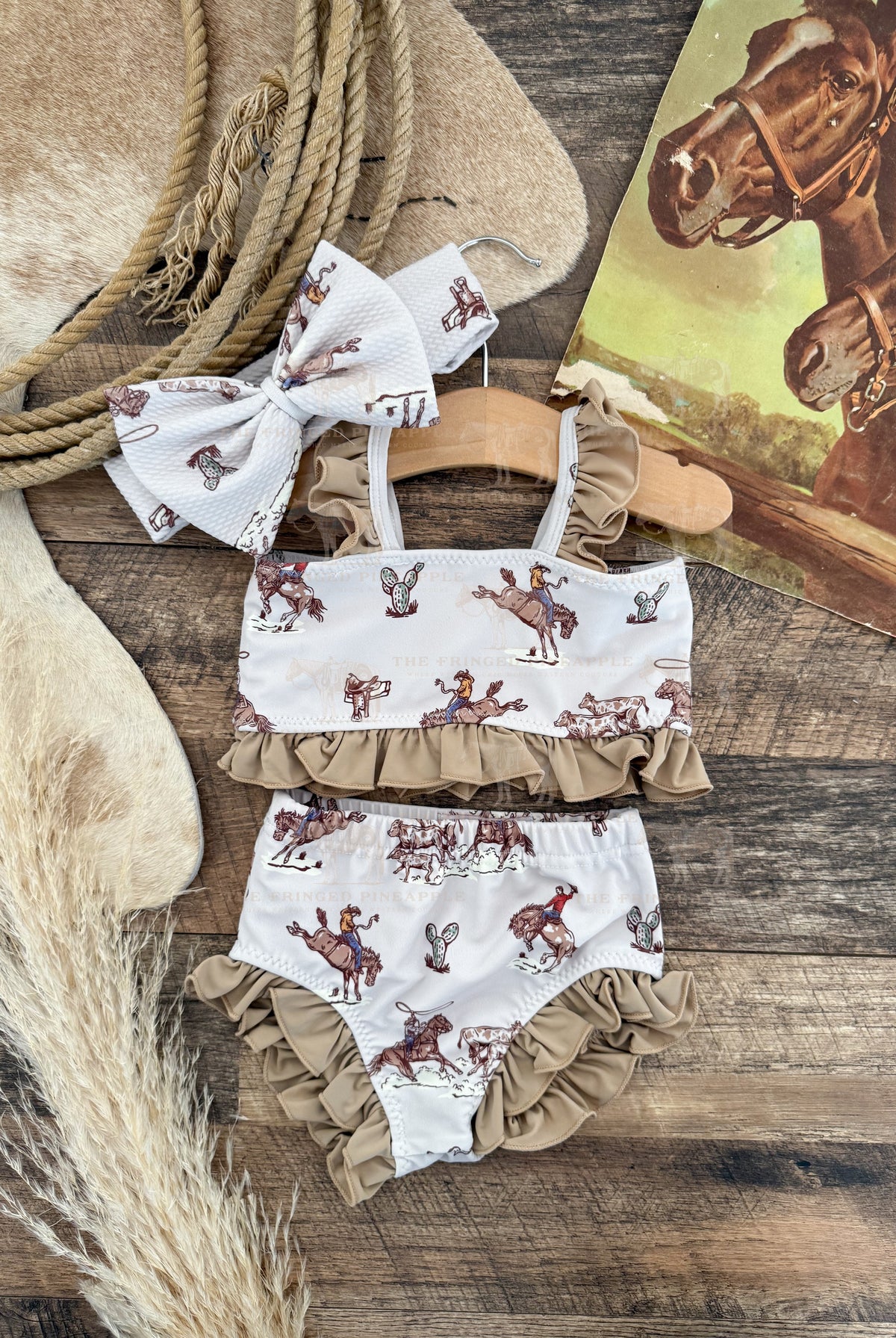 Buckaroo Bronc Two Piece Ruffle Swimsuit (Minis)