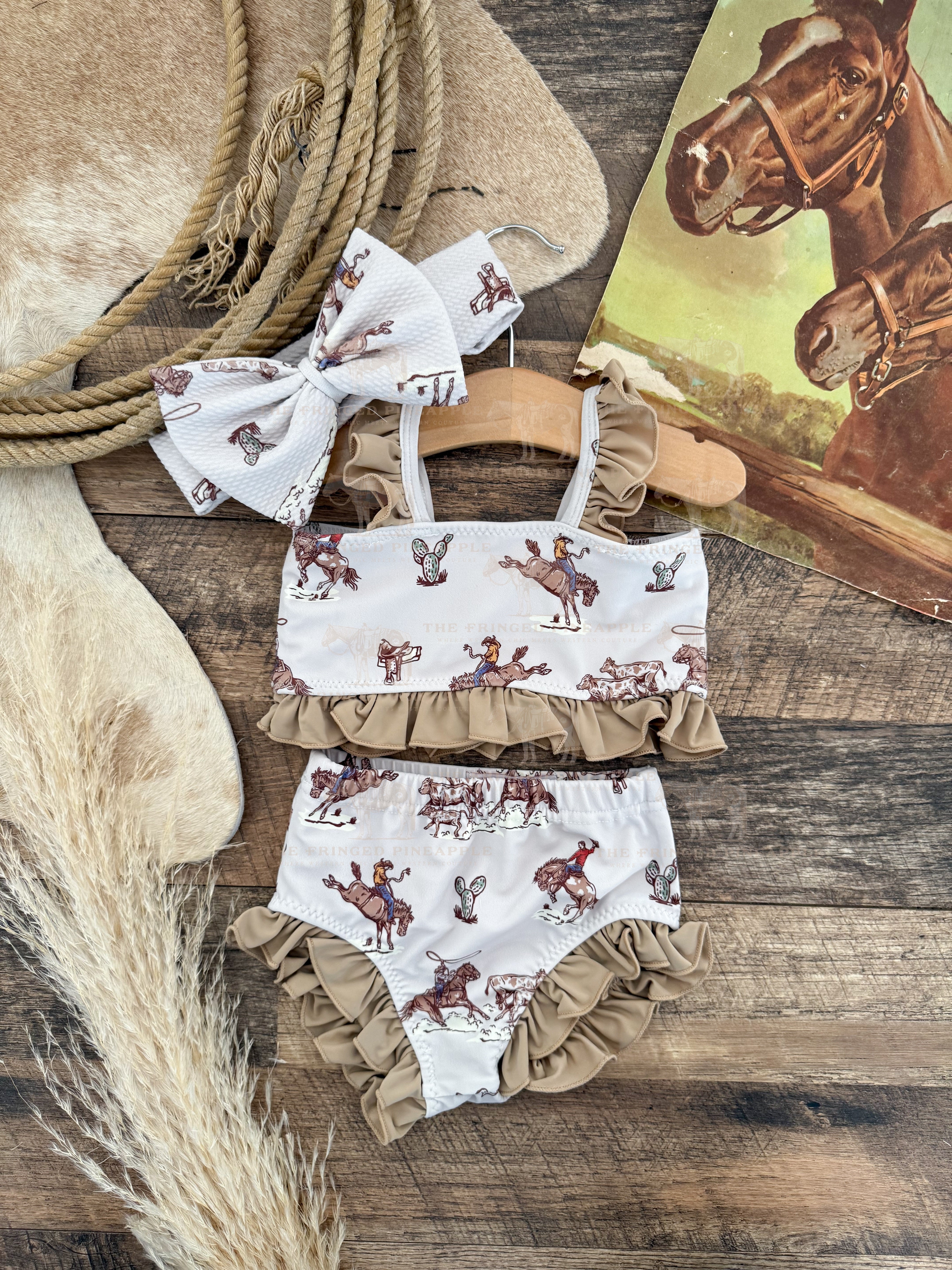 Buckaroo Bronc Two Piece Ruffle Swimsuit (Minis)