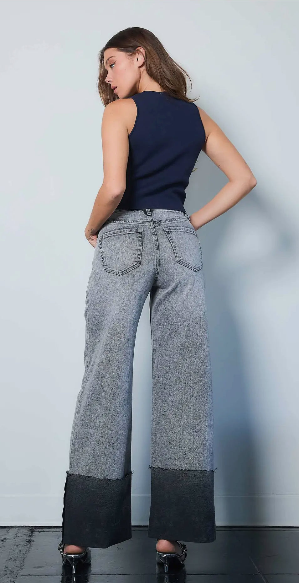 Grey Stone Wide Leg Cuffed Denim (2148)