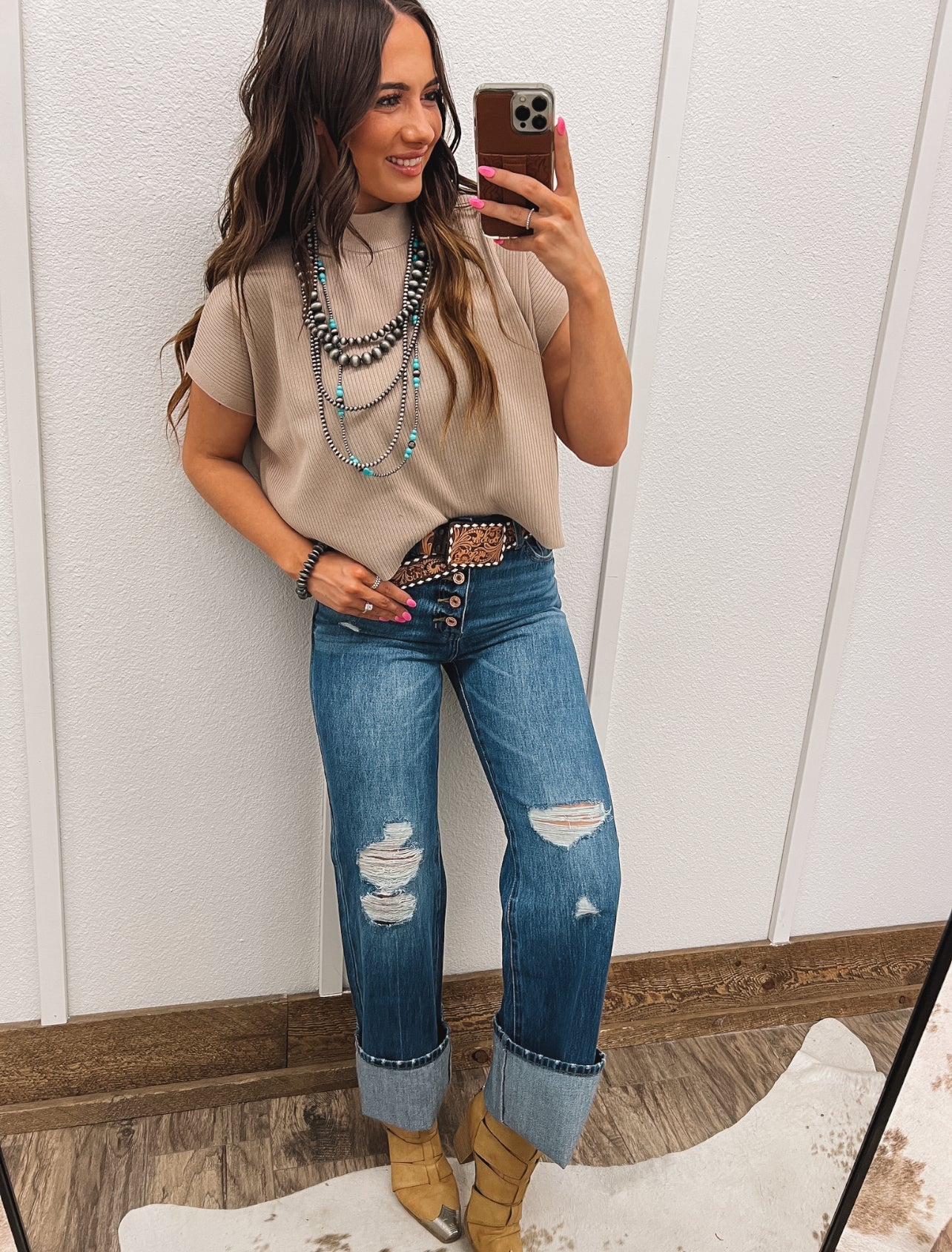 (restocking)Out In The Country Mock Neck (Lt Mocha) Tops - Sweaters