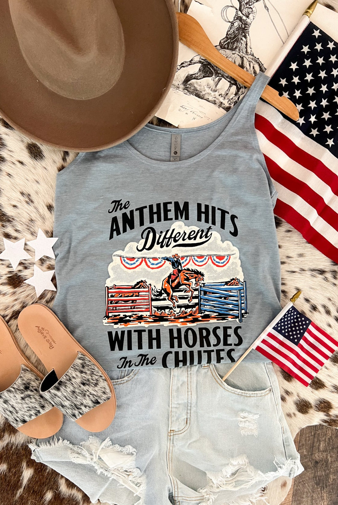 Western 4th Of July-Anthem Hits Different Tank(Blue)