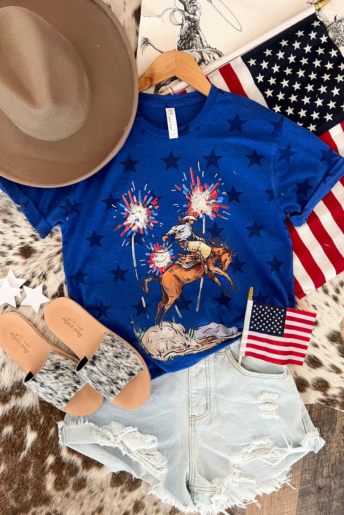 Western 4th Of July-Cody Freedom Stars Tee Blue