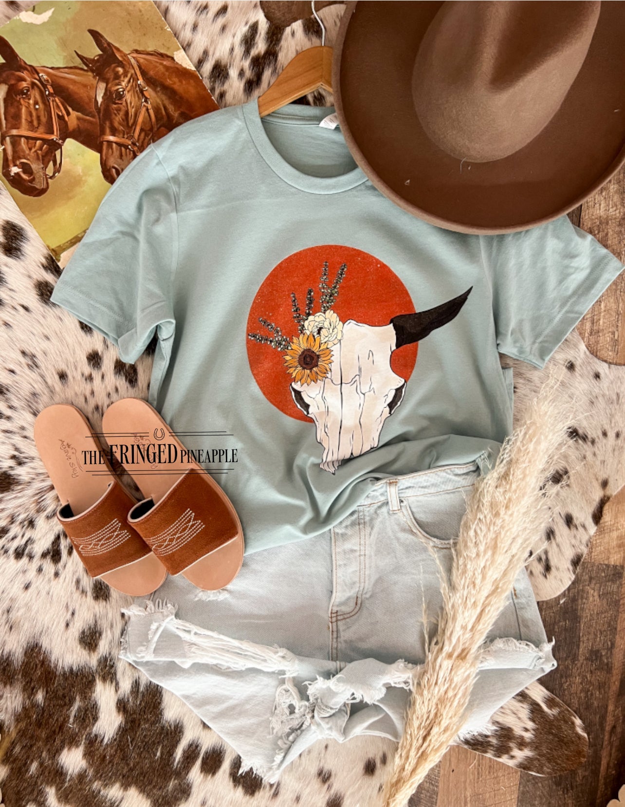 Sunflower Bullskull Sweatshirt or Tee (Seafoam)