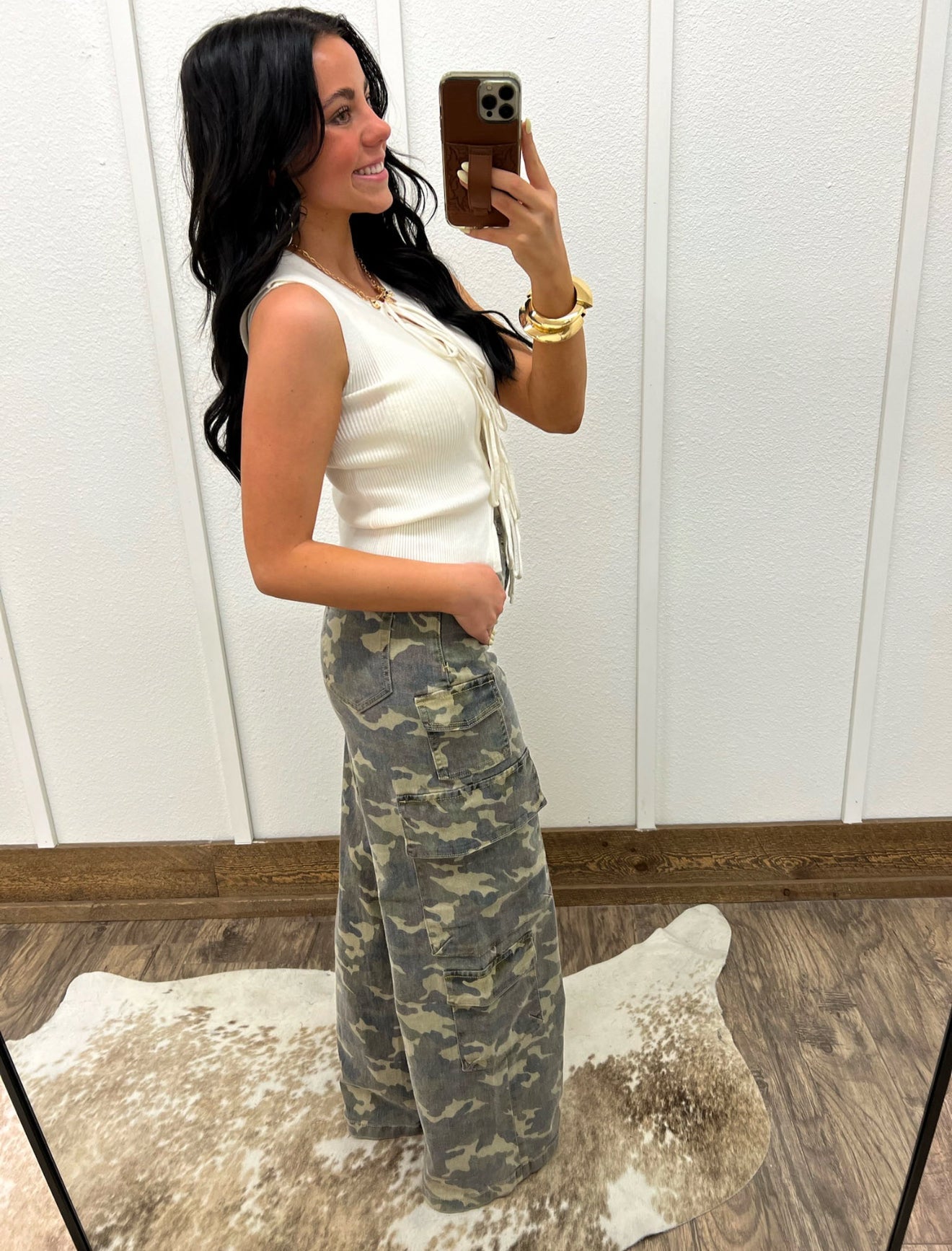 Camo High Rise Cargo Denim (9299)