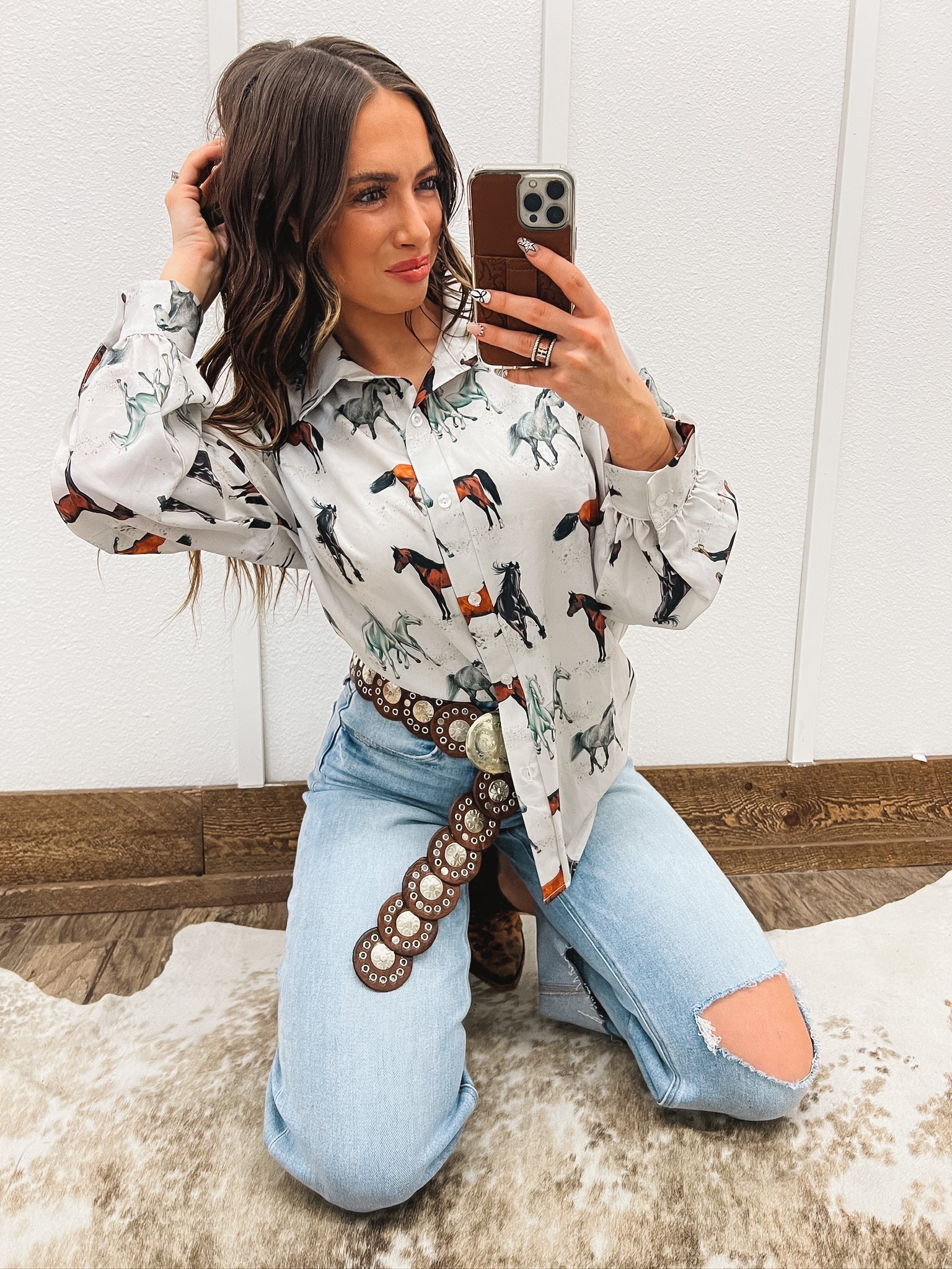 Horses On The Run Button Up Top