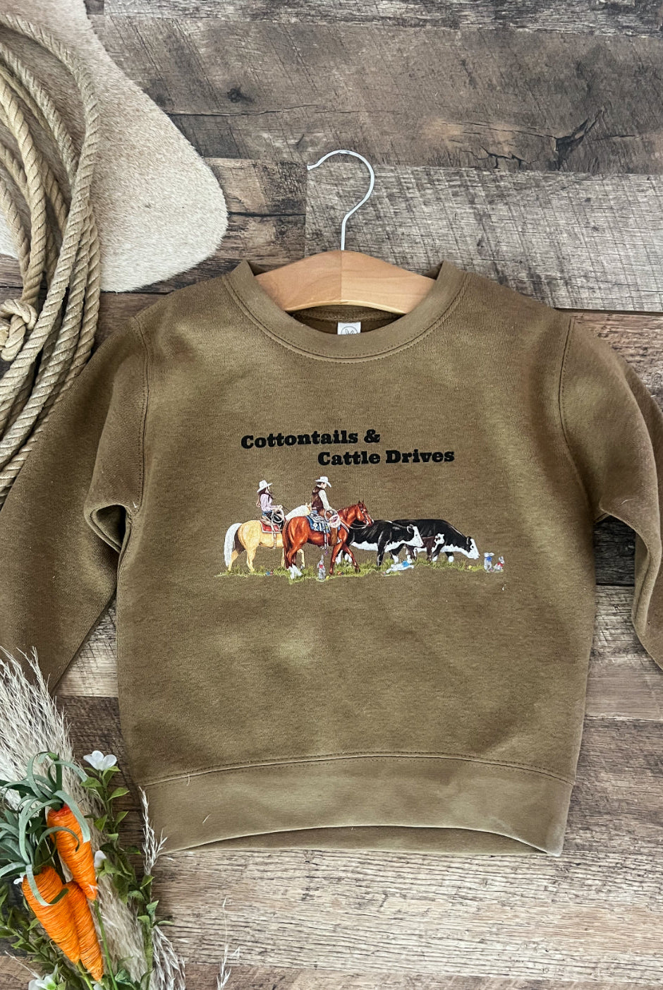 Cottontails & Cattle Drives Sweatshirt(Infant/Toddler/Youth)(cognac)