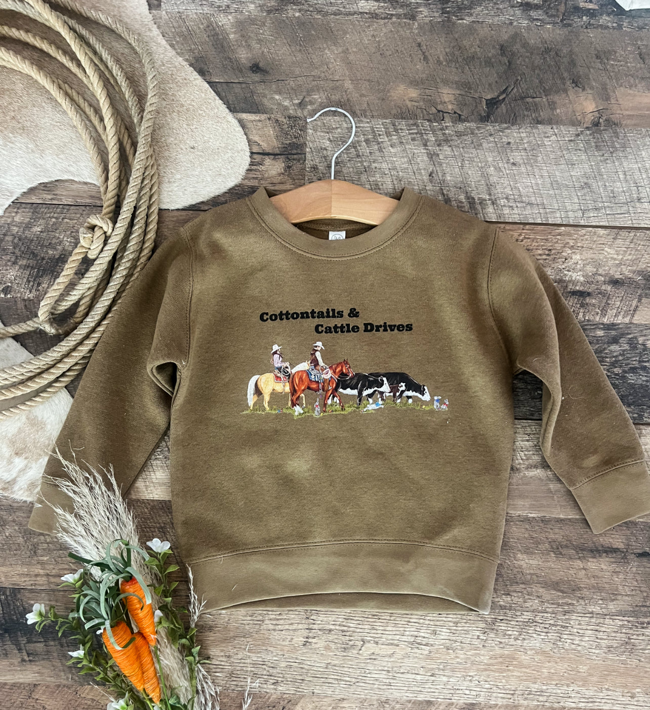 Cottontails & Cattle Drives Sweatshirt(Infant/Toddler/Youth)(cognac)