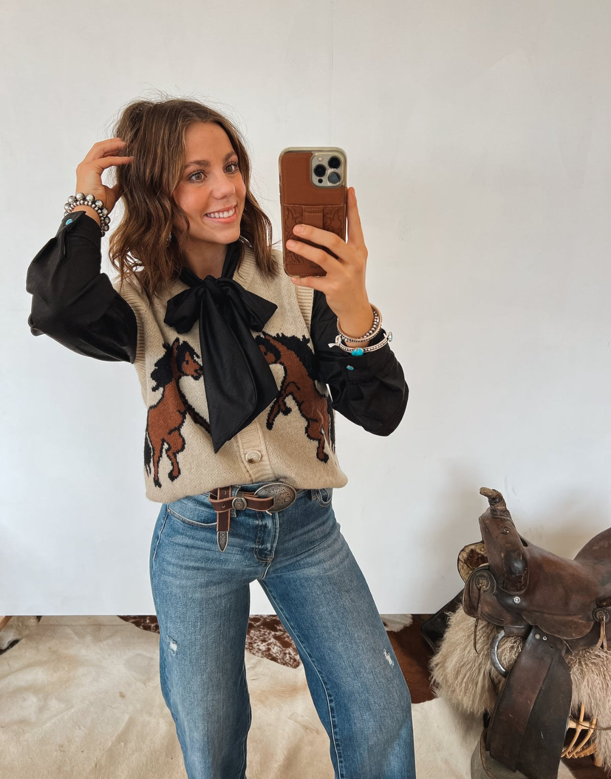 On The Range Horse Sweater Vest Tops - Sweaters