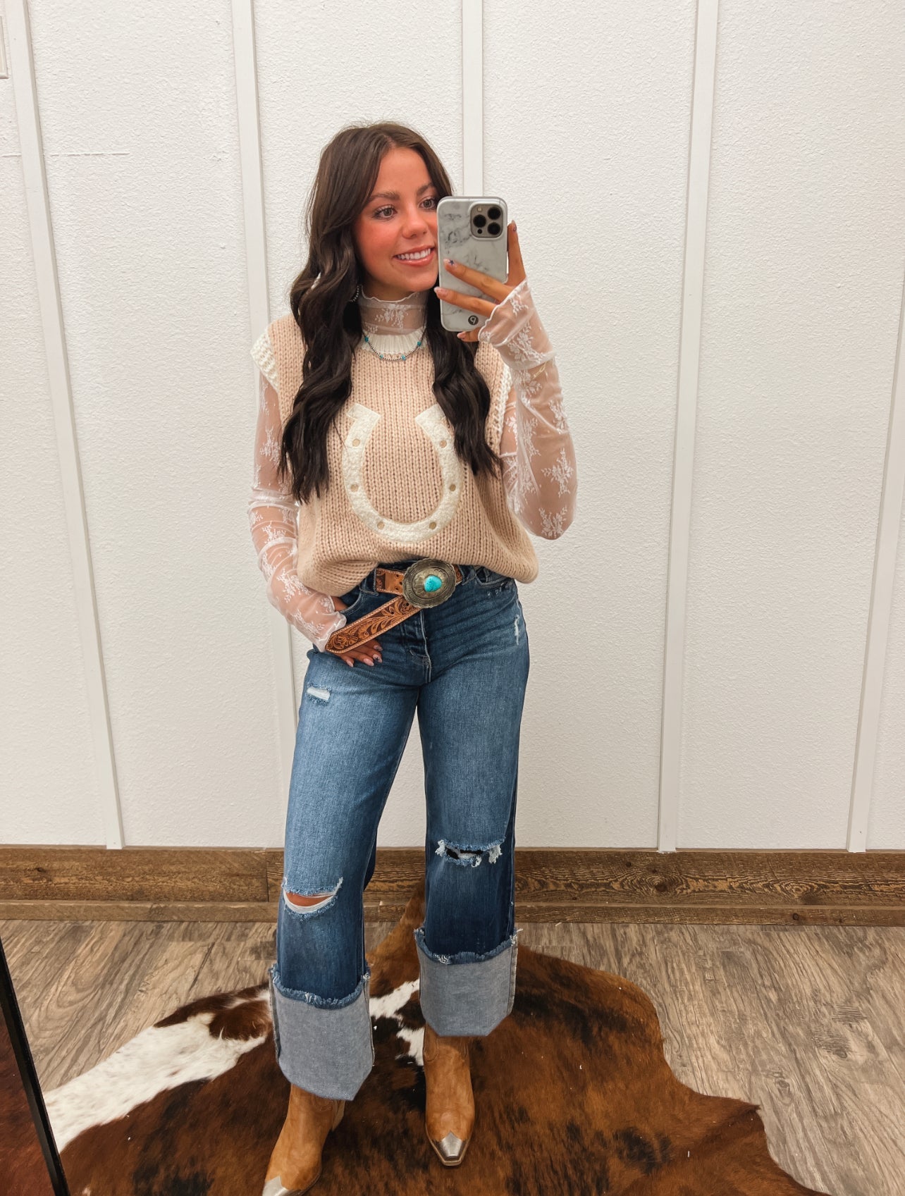 Wild Woven Horseshoe Sweater Vest(Mocha) Tops - Sweaters