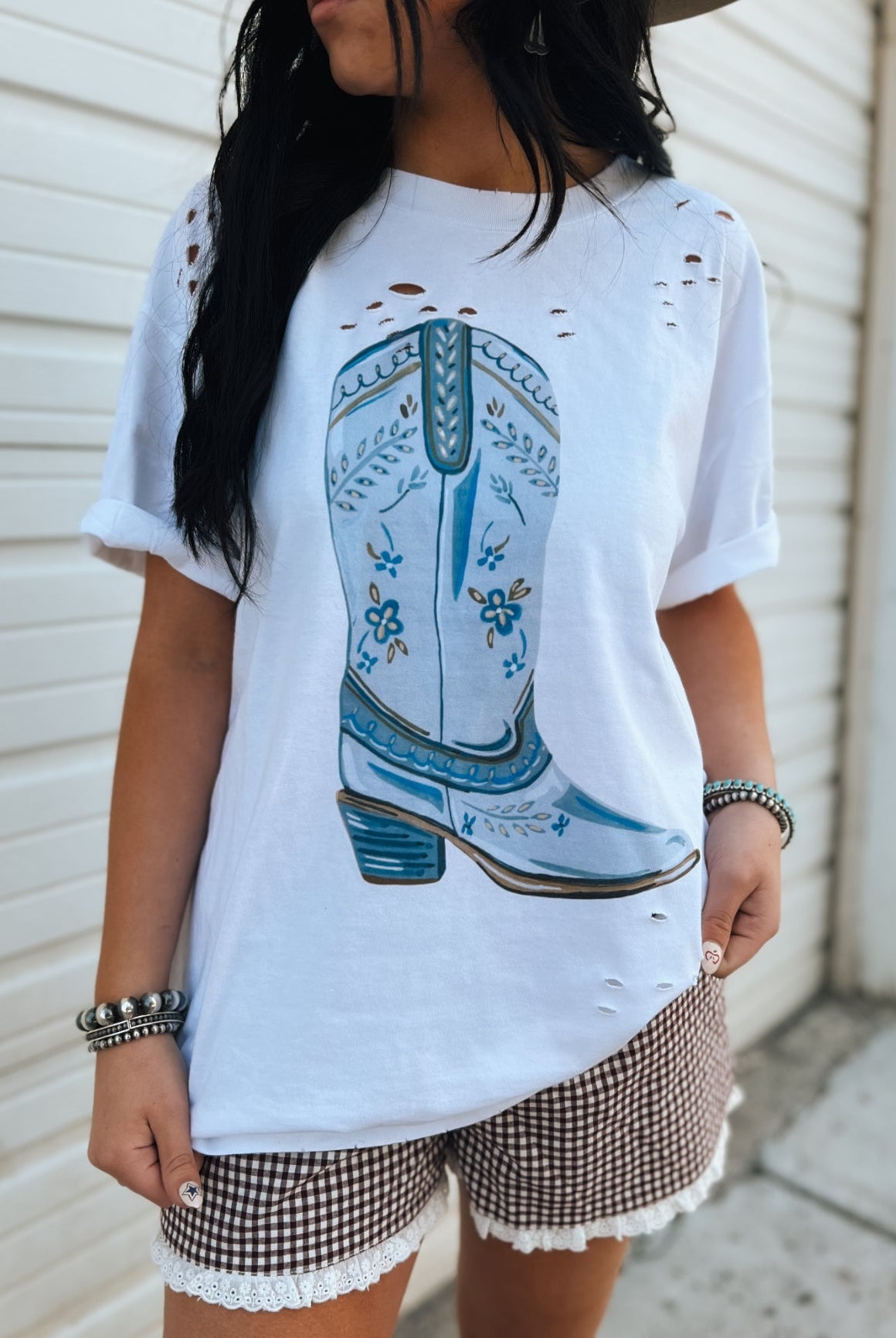 Blue Boot Distressed Tee