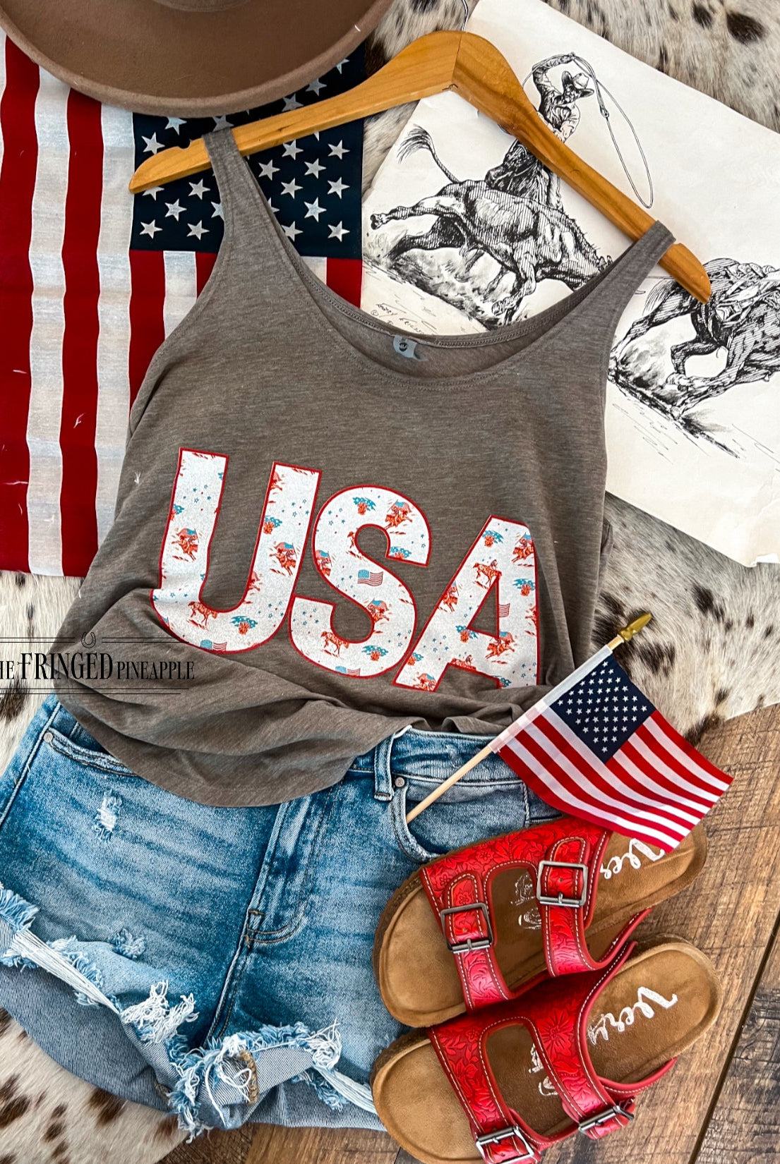 Western 4th Of July-USA Cowboy Tank