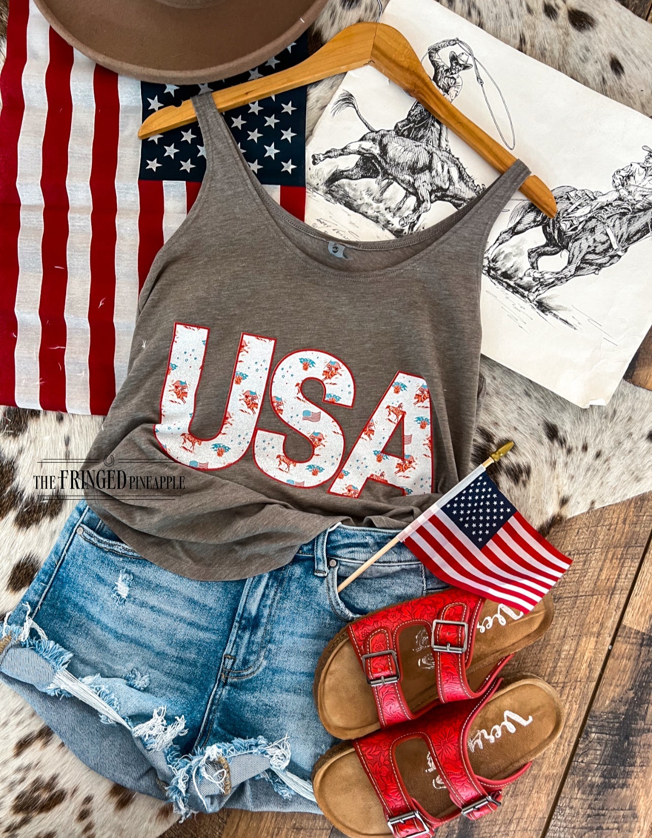 Western 4th Of July-USA Cowboy Tank