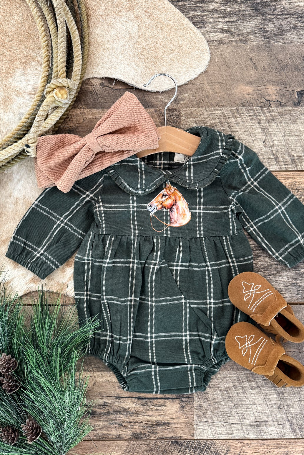 Green Plaid Flannel Romper