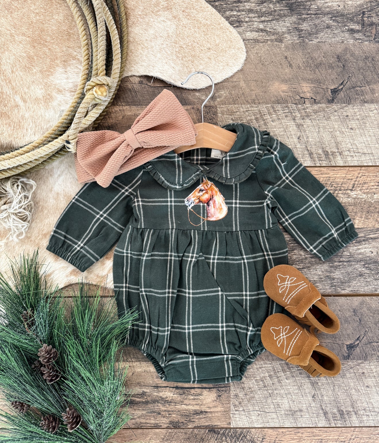Green Plaid Flannel Romper