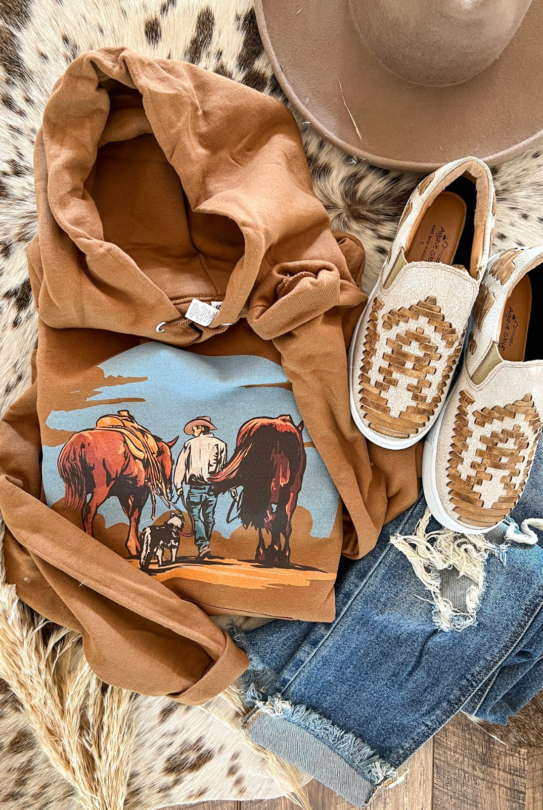 Walking Away Cowboy Hoodie (Cognac)