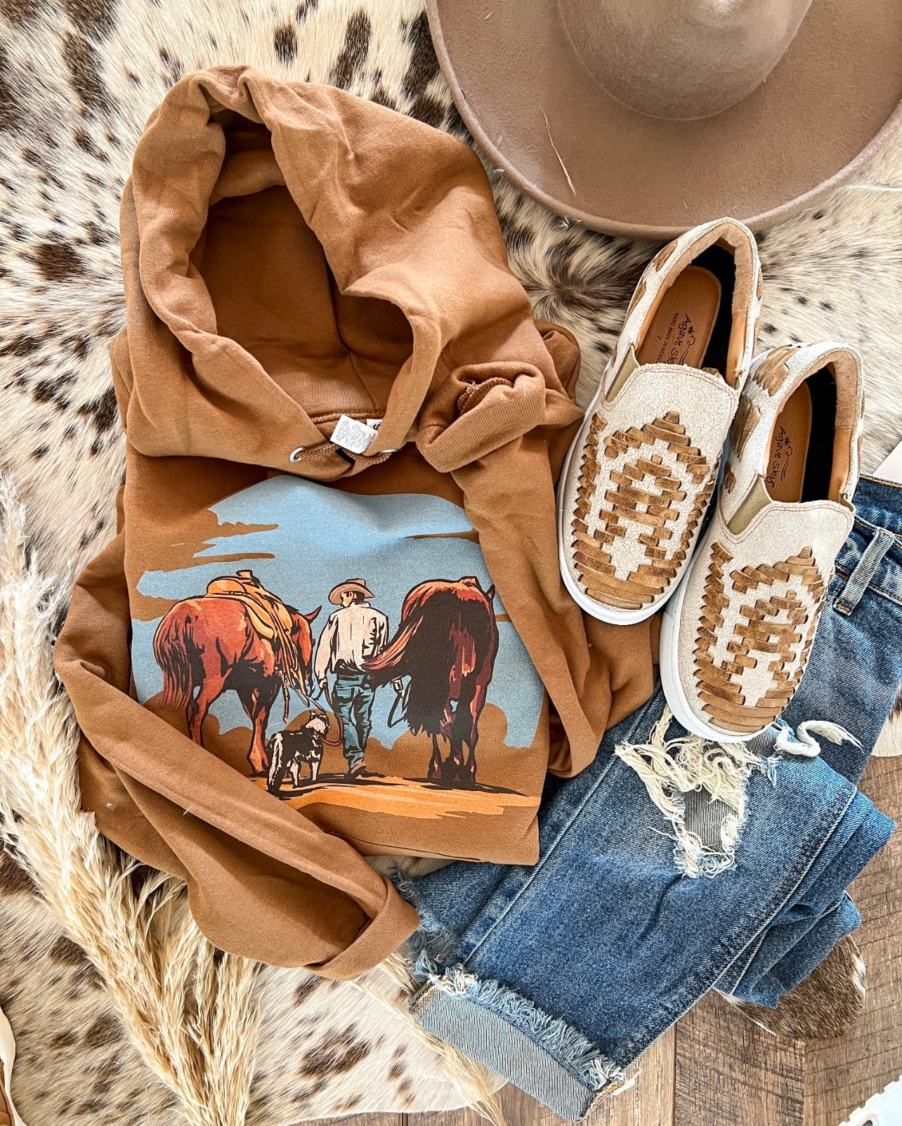 Walking Away Cowboy Hoodie (Cognac)