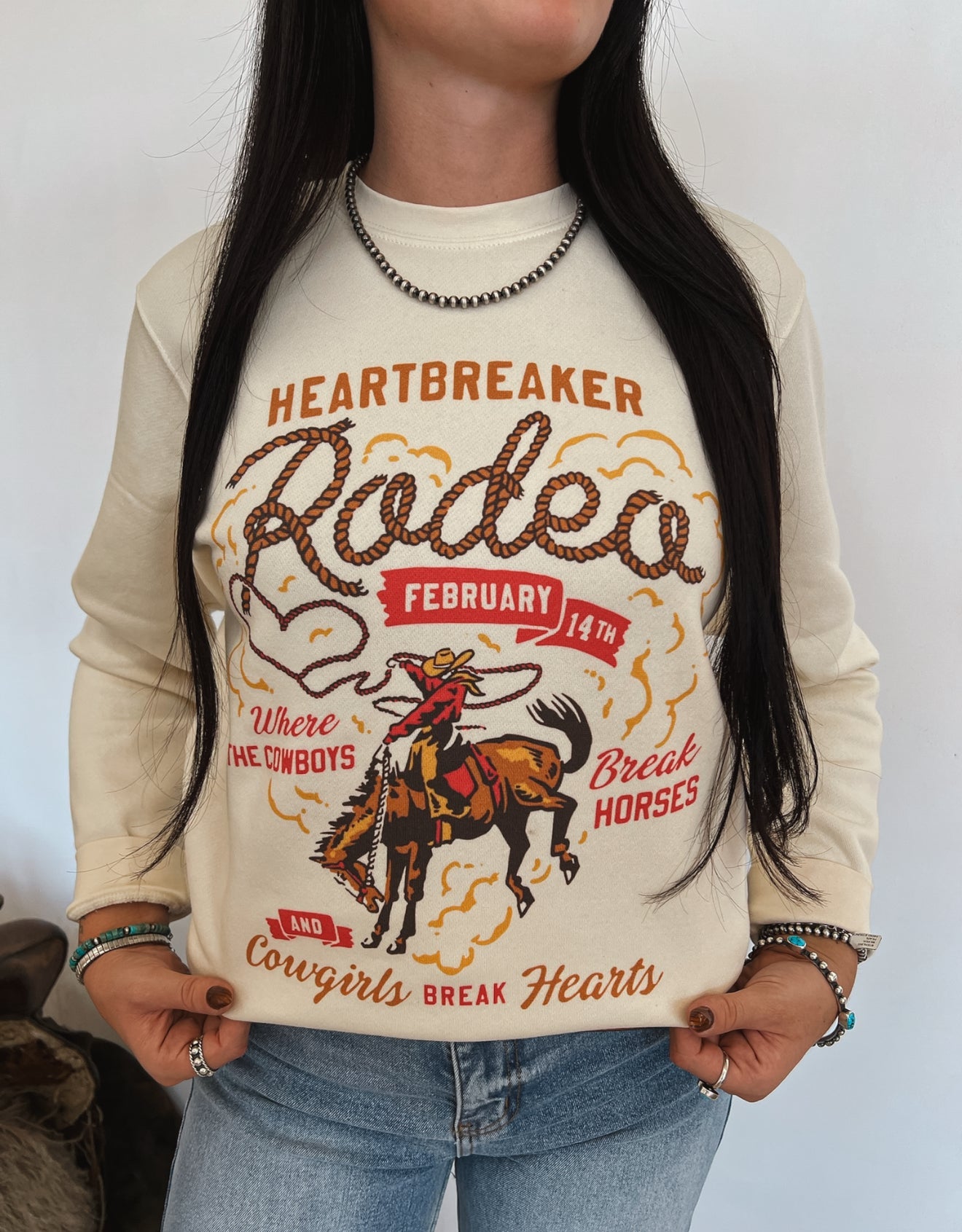 Heartbreaker Rodeo (red) Sweatshirt or Tee (Cream)
