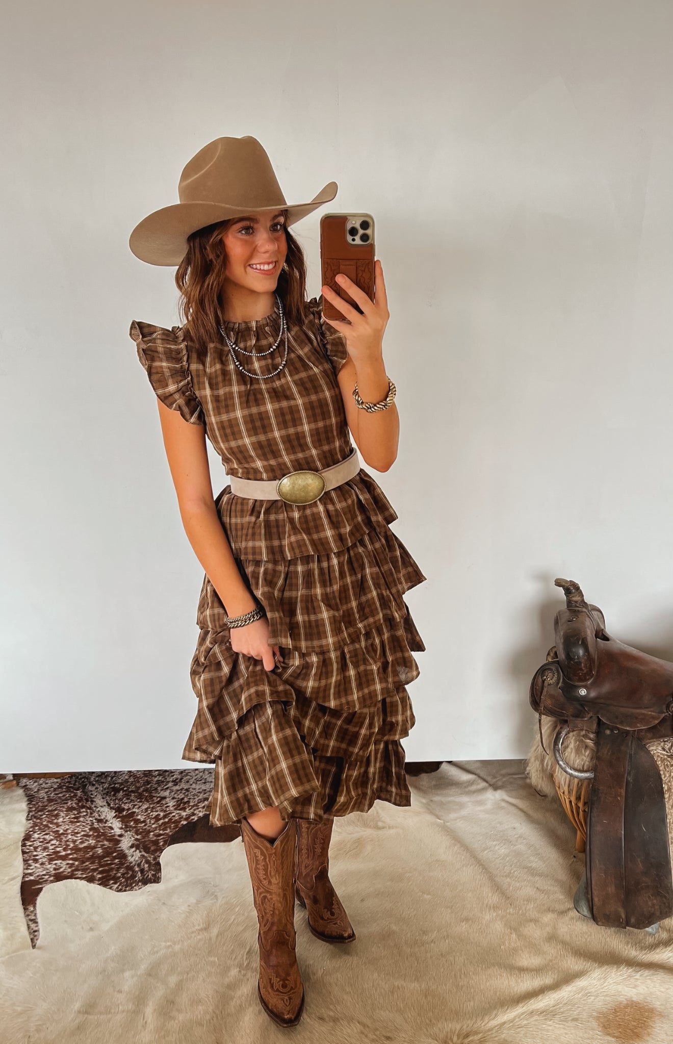 Ruffle Round Up Plaid Dress