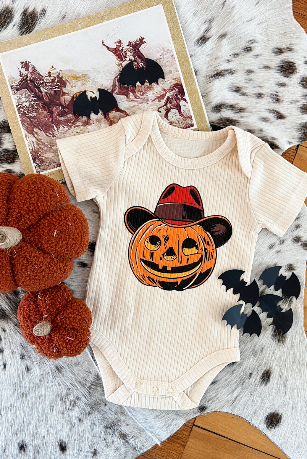 Jack-o-cowboy Halloween Design Onesie/Tee (little kid)(cream)