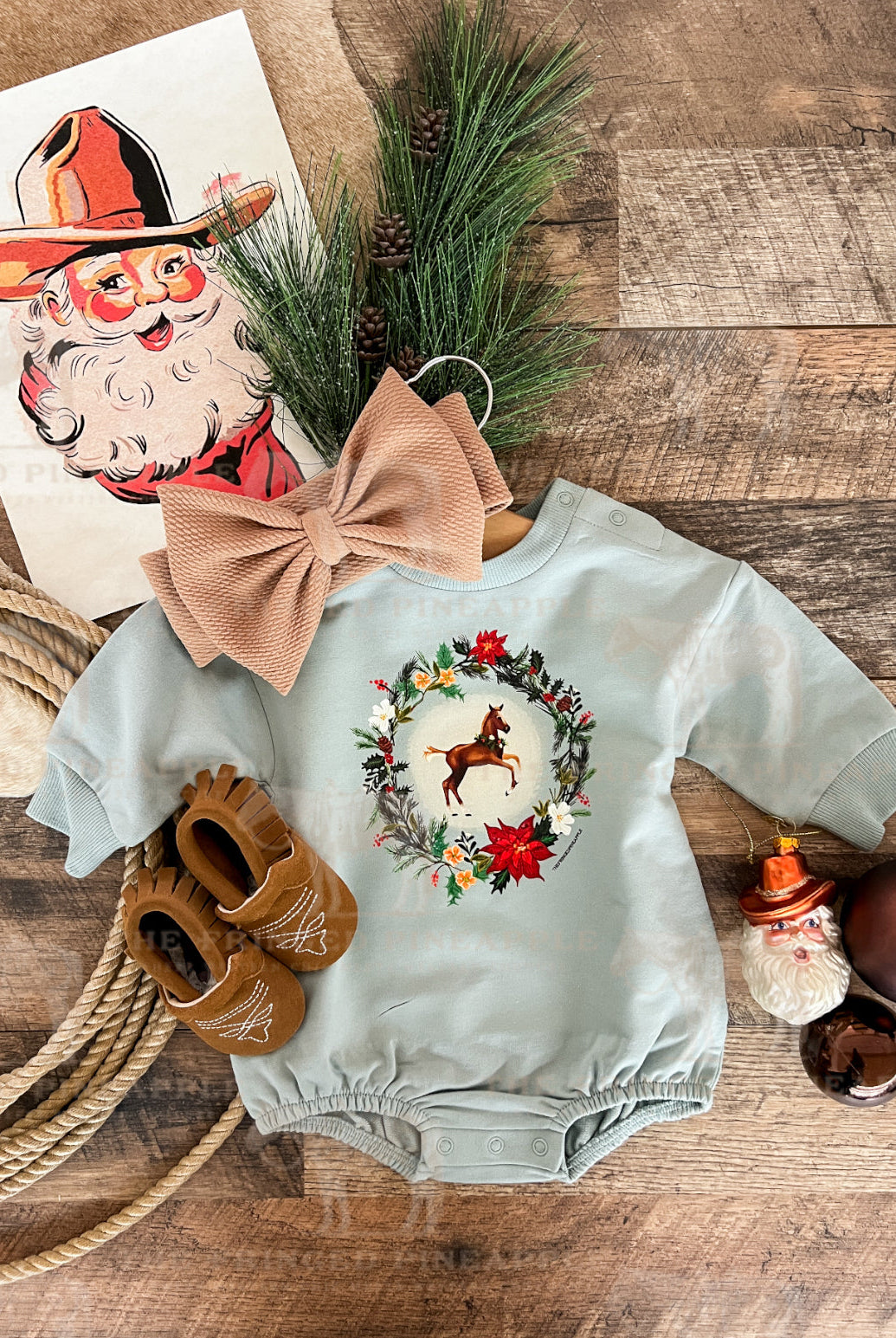 Colt Wreath Christmas Bubble Romper (Green)