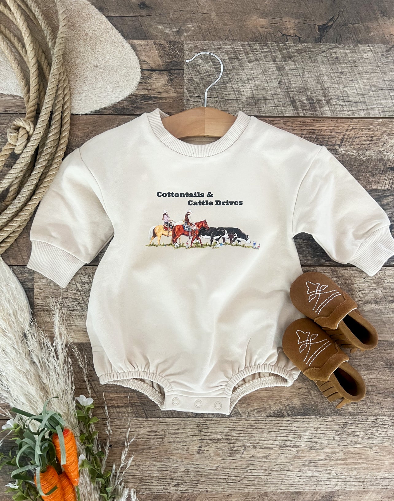 Cottontails & Cattle Drives Easter Bubble Romper front