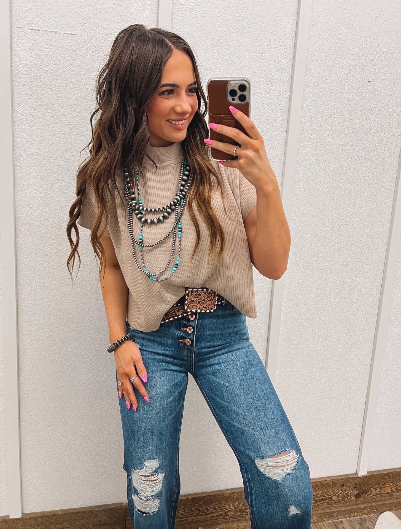 (restocking)Out In The Country Mock Neck (Lt Mocha) Tops - Sweaters