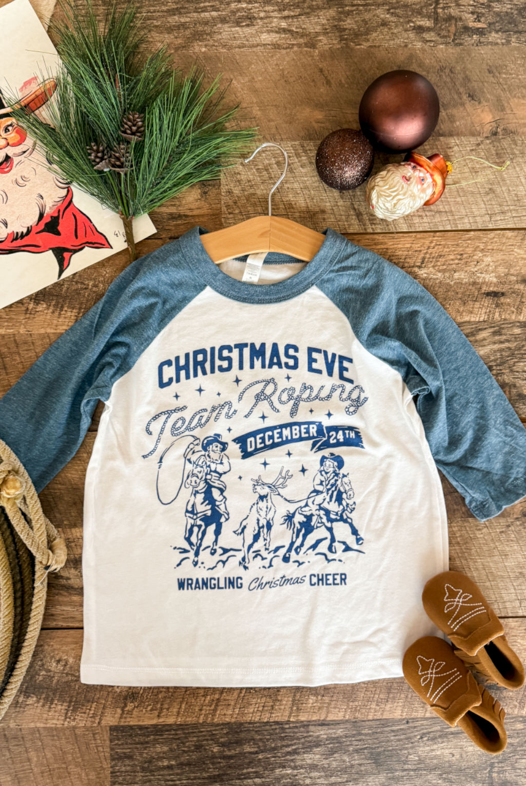 Christmas Eve Teamroping Christmas Toddler Raglan Tee(blue)