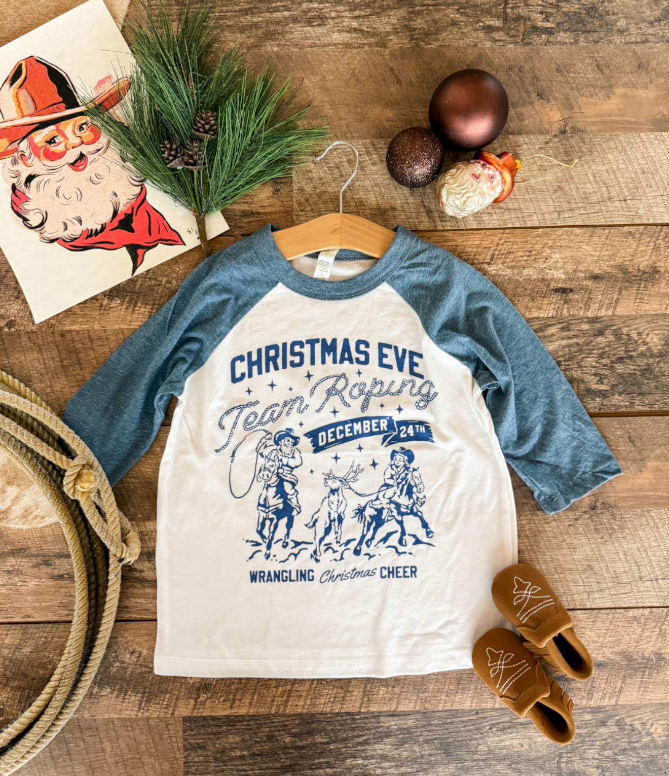 Christmas Eve Teamroping Christmas Toddler Raglan Tee(blue)